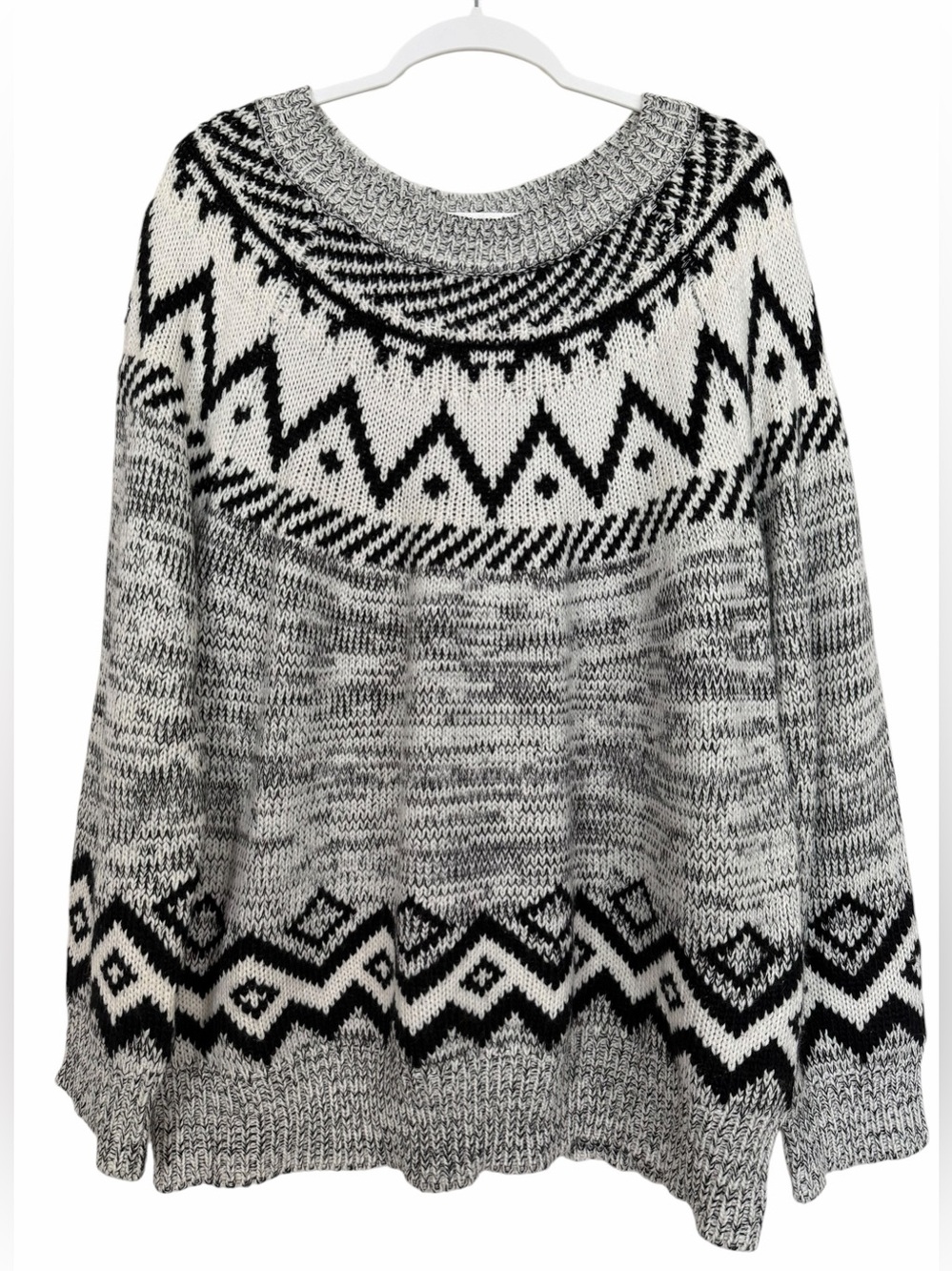 Wonderly Fair Isle Chunky Knit Sweater Black White NWT Size XXL
